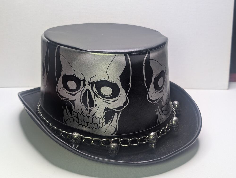 Spirit Halloween Skeleton Top Hat Black Silver Skull Chain Adult 01531136
